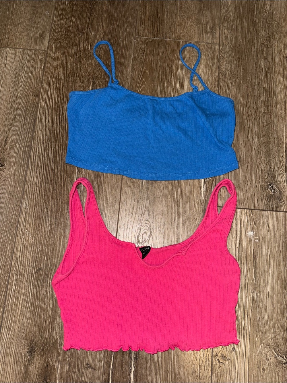 SHEIN Blue & Pink Ribbed Crop Camisole Set